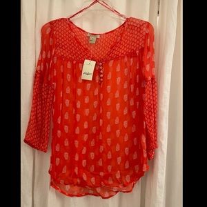 NWT Lucky Brand Sheer Boho Top sz Small